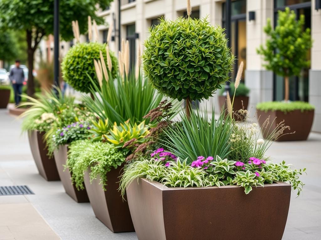 Как украсить городской ландшафт с помощью уличных вазонов. Групповое расположение